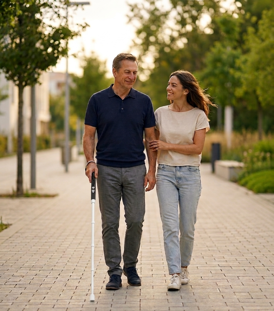 a blind father with a wewalk smart cane 2 walks with his daughter a blind father with a wewalk smart cane 2 walks with his daughter